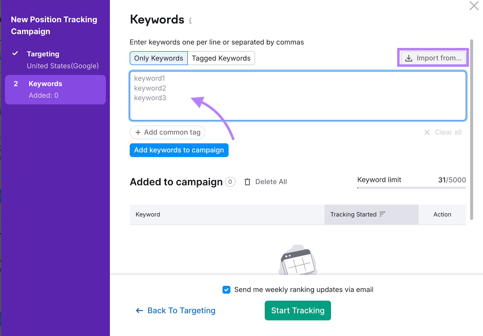 Adding keywords to Position Tracking