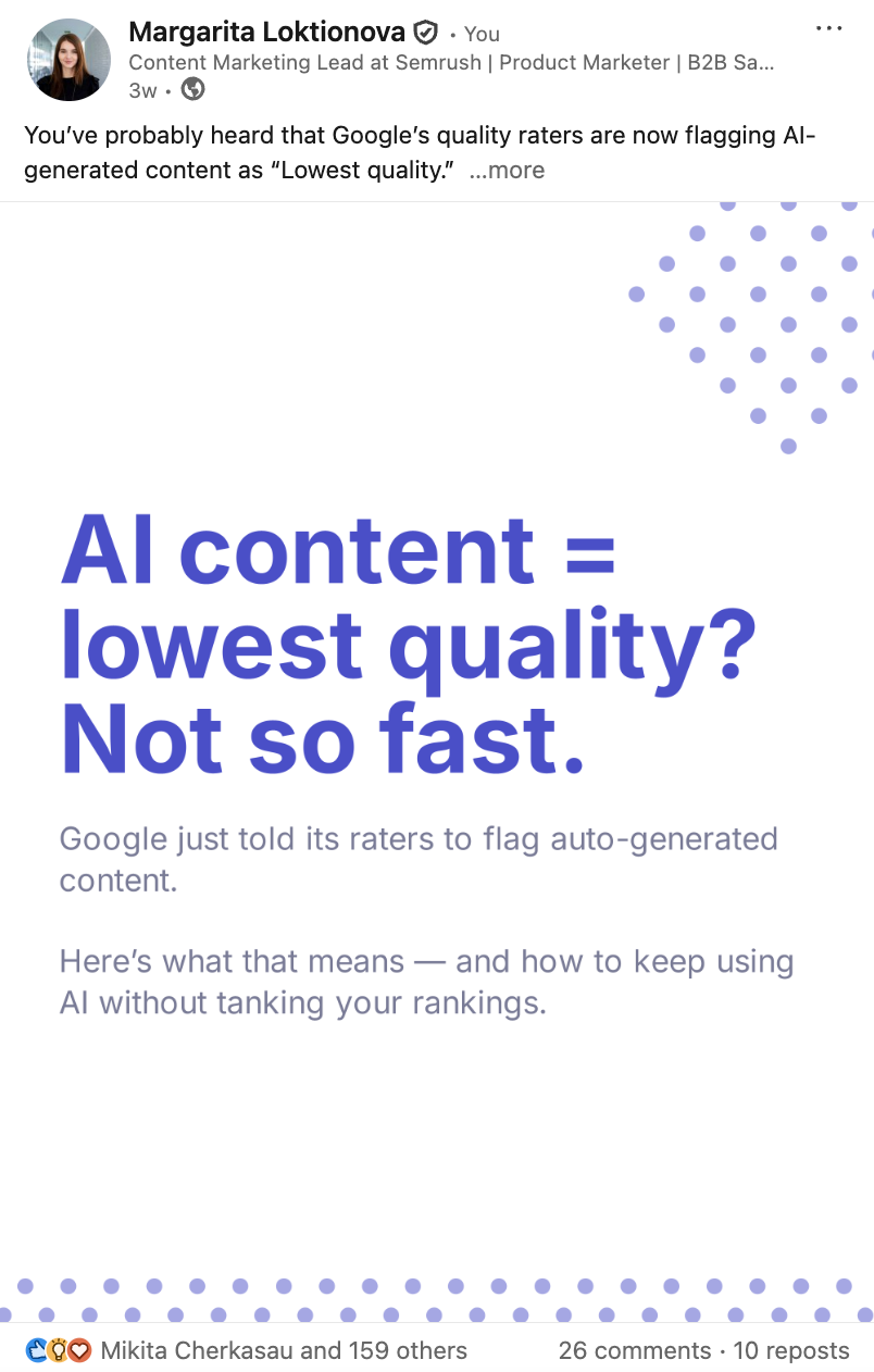 Thought leadership content example from Margarita Loktionova